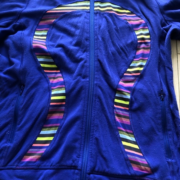 Lululemon Zip Up Striped Logo Jacket in Blue Size 8 - Picture 4 of 14